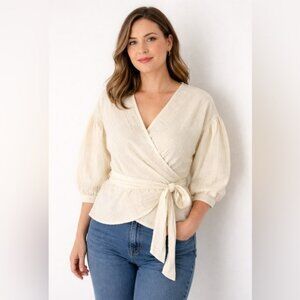 Zara Cotton Linen Blouse Vneck size Small